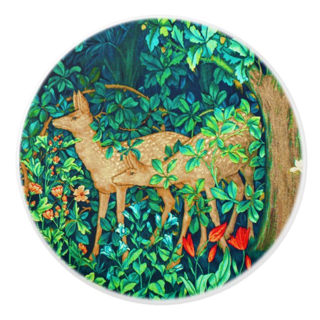 William Morris Forest Deer Tapestry Print  Ceramic Knob (Front)
