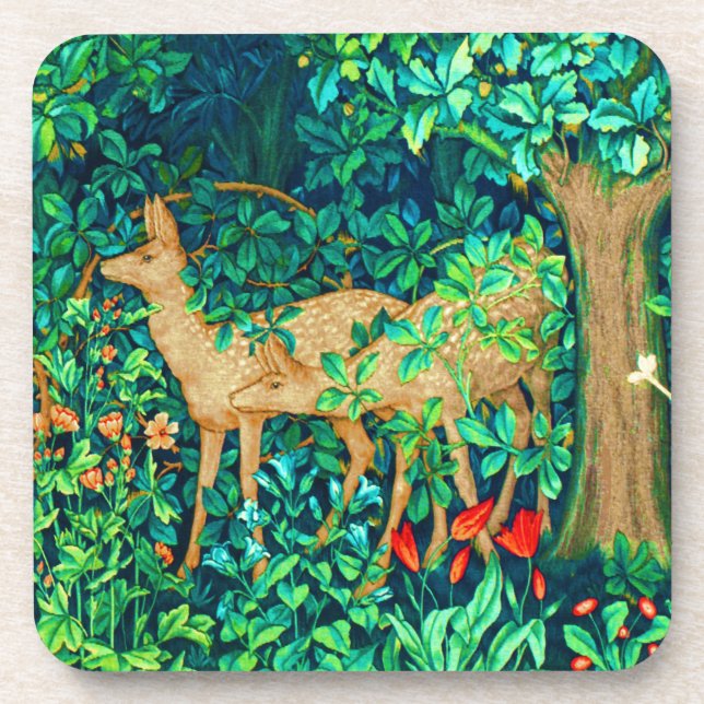 William Morris Forest Deer Tapestry Print  Coaster (Front)