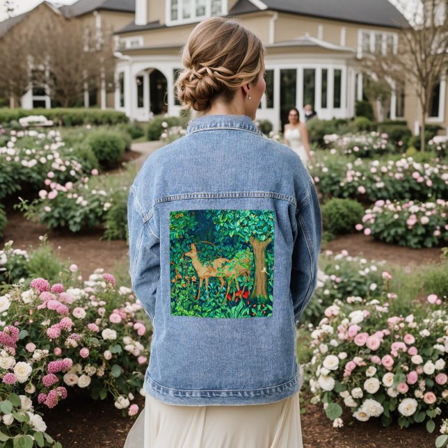 William Morris Forest Deer Tapestry Print  Denim Jacket (Wedding Back)