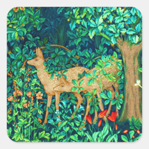 William Morris Forest Deer Tapestry Print Square Sticker