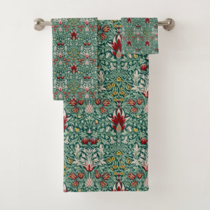 William Morris Forest Green Floral Wallpaper Bath Towel Set