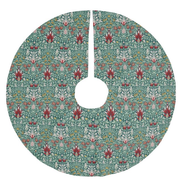 William Morris Forest Green Floral Wallpaper Brushed Polyester Tree Skirt (Front)