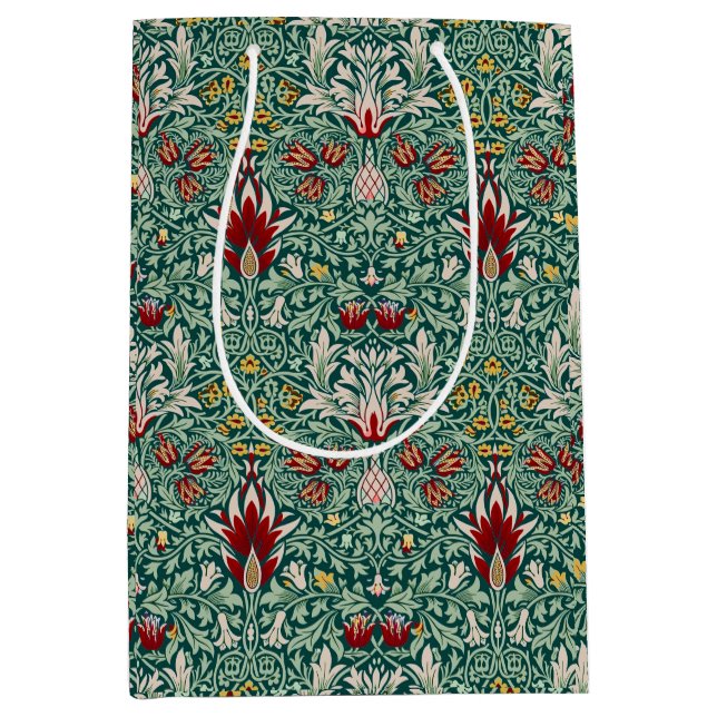 William Morris Forest Green Floral Wallpaper Medium Gift Bag (Front)