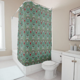William Morris Forest Green Floral Wallpaper Shower Curtain