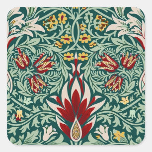 William Morris Forest Green Floral Wallpaper Square Sticker