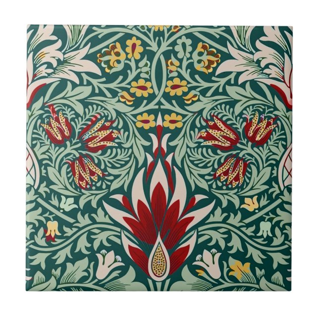 William Morris Forest Green Floral Wallpaper Tile (Front)