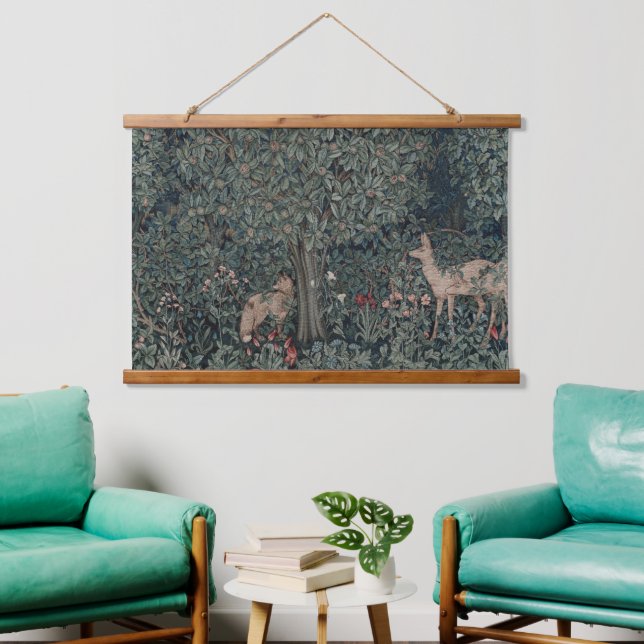 William Morris Forest Greenery Animals Flowers Hanging Tapestry (Living Room)