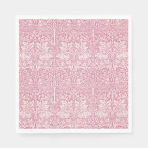 William Morris Forest Rabbit Bird Foliage Pink Napkin