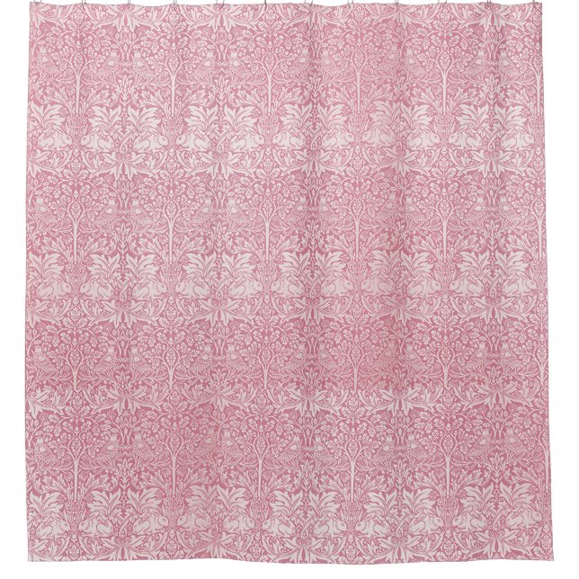 William Morris Forest Rabbit Bird Foliage Pink Shower Curtain (Front)