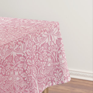 William Morris Forest Rabbit Bird Foliage Pink Tablecloth
