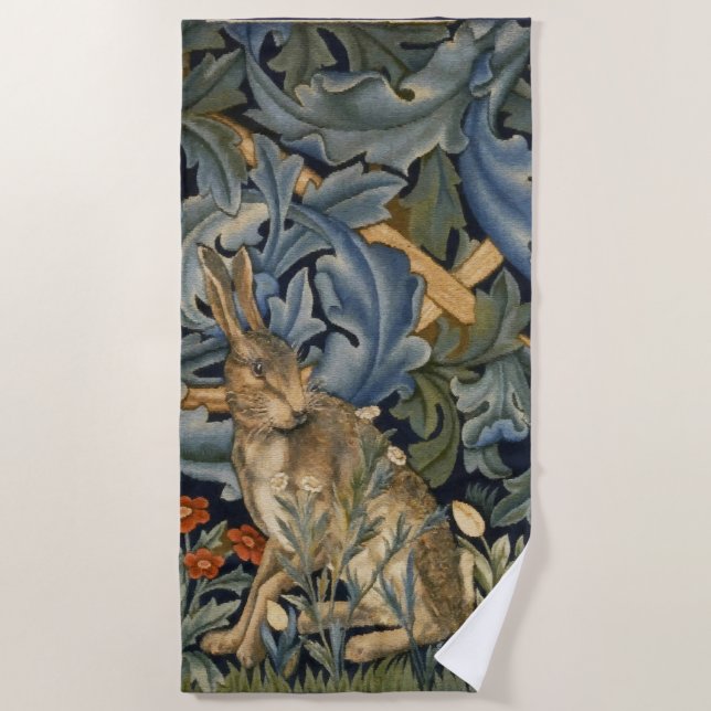 William Morris Forest Rabbit Floral Art Nouveau Beach Towel (Front)