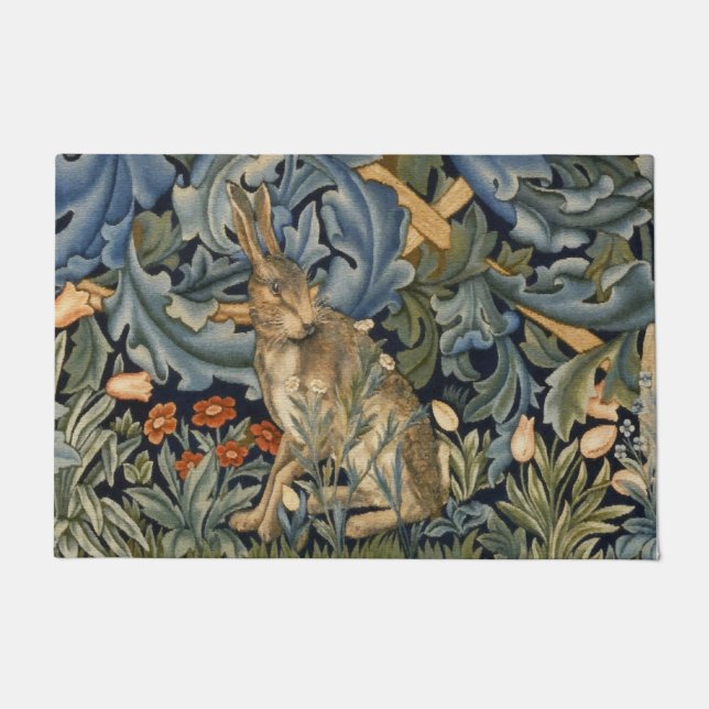 William Morris Forest Rabbit Floral Art Nouveau Doormat (Front)