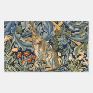 William Morris Forest Rabbit Floral Art Nouveau Rectangular Sticker
