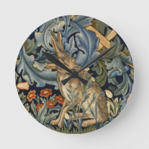 William Morris Forest Rabbit Floral Art Nouveau Round Clock