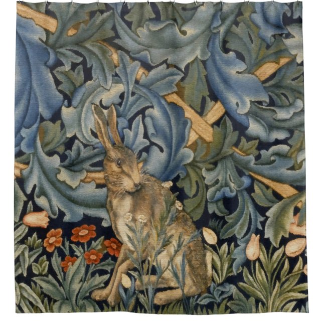 William Morris Forest Rabbit Floral Art Nouveau Shower Curtain (Front)