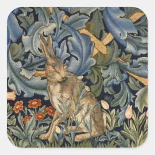 William Morris Forest Rabbit Floral Art Nouveau Square Sticker