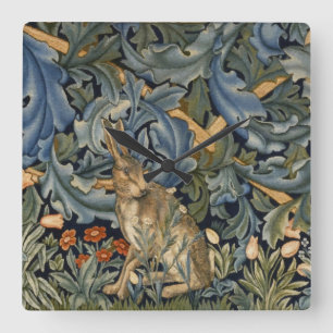 William Morris Forest Rabbit Floral Art Nouveau Square Wall Clock
