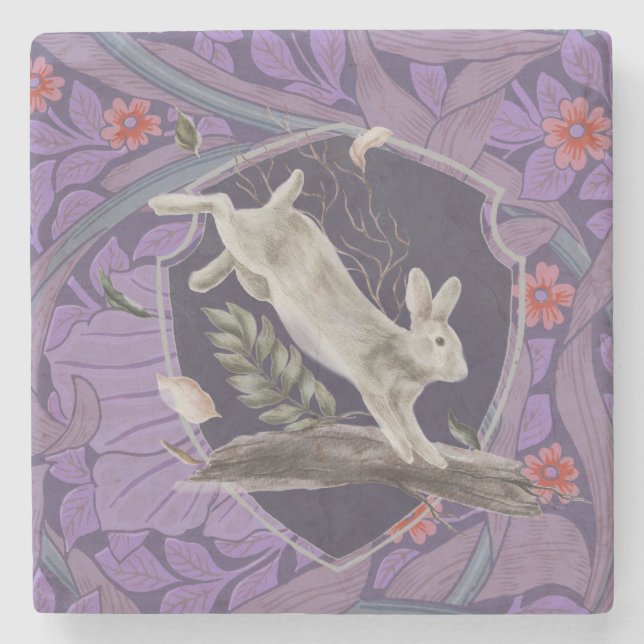 William Morris Forest Rabbit Floral Art Nouveau Stone Coaster (Front)