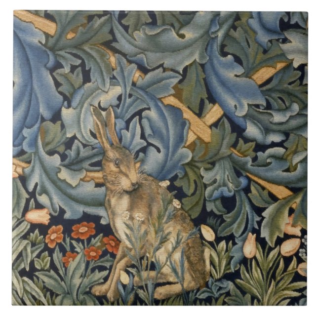 William Morris Forest Rabbit Floral Art Nouveau Tile (Front)