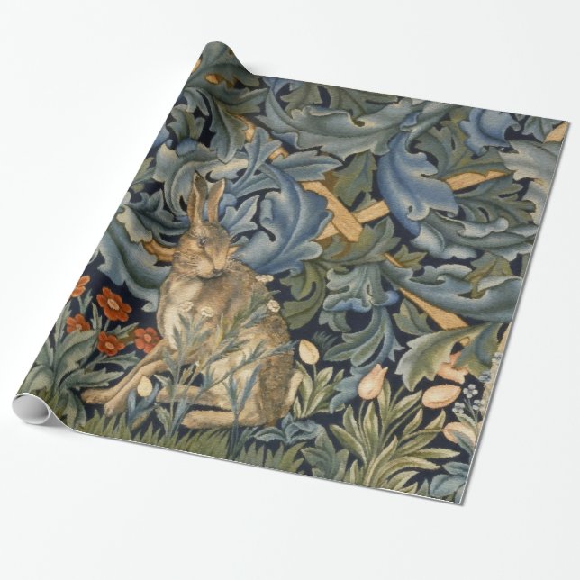 William Morris Forest Rabbit Floral Art Nouveau Wrapping Paper (Unrolled)
