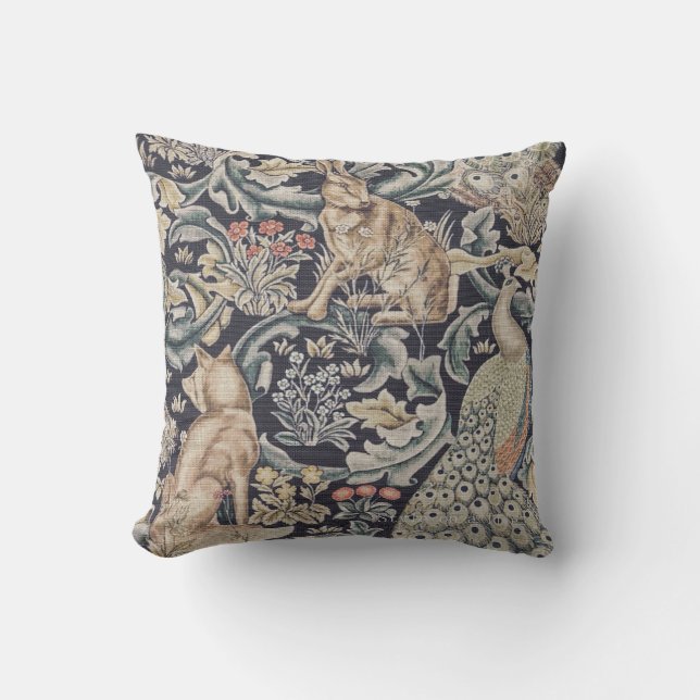 William Morris Forest Rabbit, Peacock and Fox  Cushion (Front)