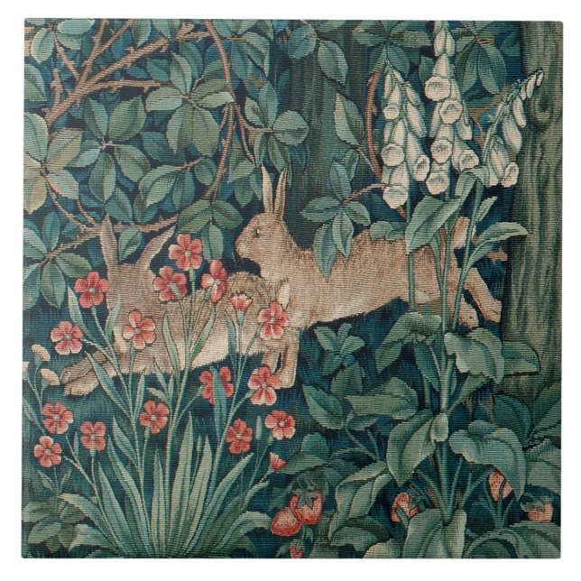 William Morris Forest Rabbits Floral Tile (Front)