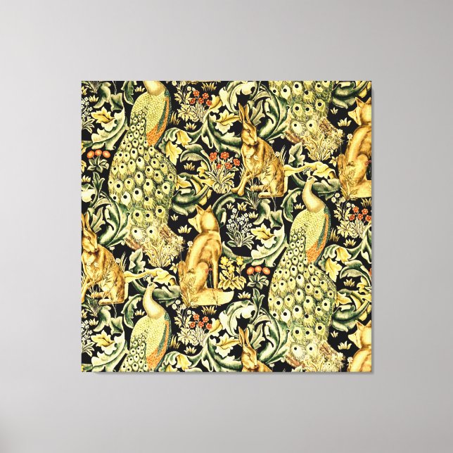 William Morris Forest Tapestry Fox Hare Peacock Canvas Print (Front)