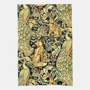 William Morris Forest Tapestry Fox Hare Peacock Tea Towel