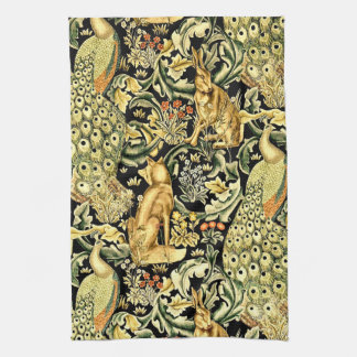 William Morris Forest Tapestry Fox Hare Peacock Tea Towel