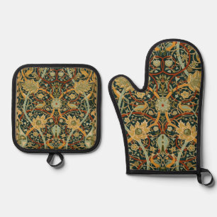 William Morris Forest Tapestry Pattern: Vintage Oven Mitt & Pot Holder Set
