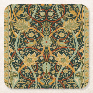 William Morris Forest Tapestry Pattern: Vintage Square Paper Coaster