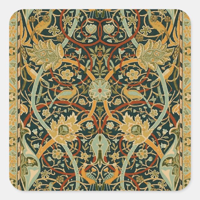 William Morris Forest Tapestry Pattern: Vintage Square Sticker (Front)