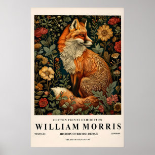 William Morris fox decor, Botanical print, Dark Poster