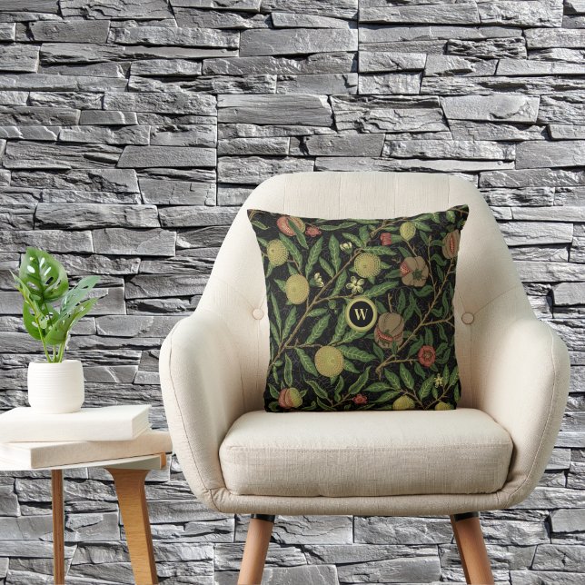 William Morris Fruit Pattern with Monogram Initial Cushion (Creator Uploaded)