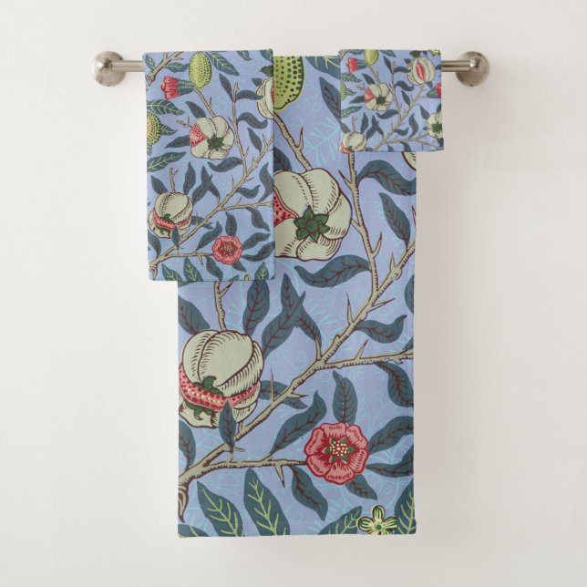 William Morris Fruit Pomegranate Blue Ornament Bath Towel Set (Insitu)