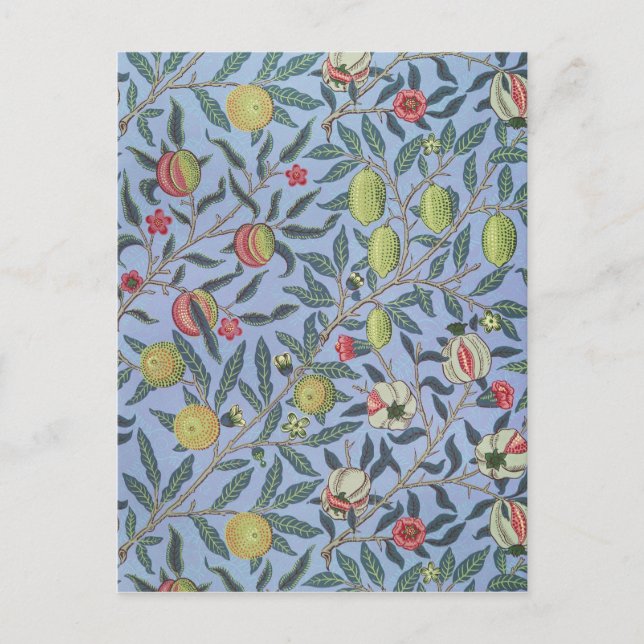 William Morris Fruit Pomegranate Blue Ornament Postcard (Front)