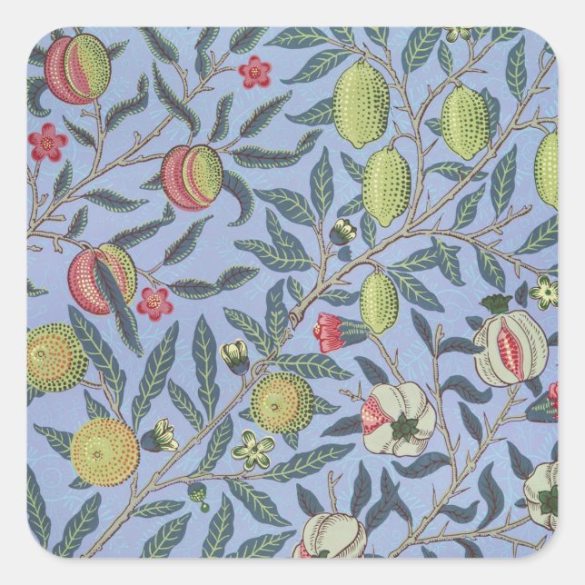 William Morris Fruit Pomegranate Blue Ornament Square Sticker (Front)