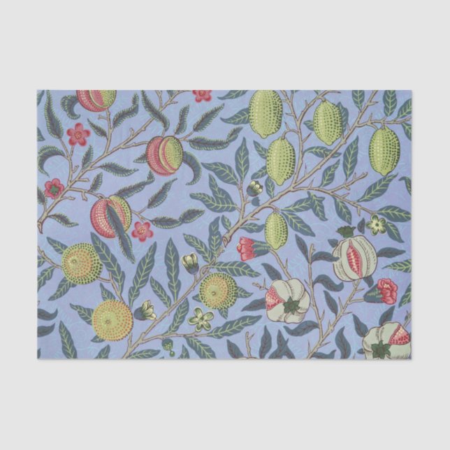 William Morris Fruit Pomegranate Blue Ornament Tissue Paper (Front)