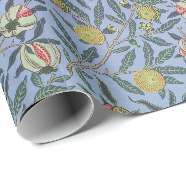 William Morris Fruit Pomegranate Blue Ornament Wrapping Paper (Roll Corner)