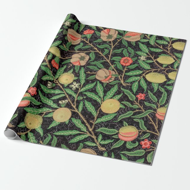 William Morris Fruit Pomegranate Floral Pattern Wrapping Paper (Unrolled)