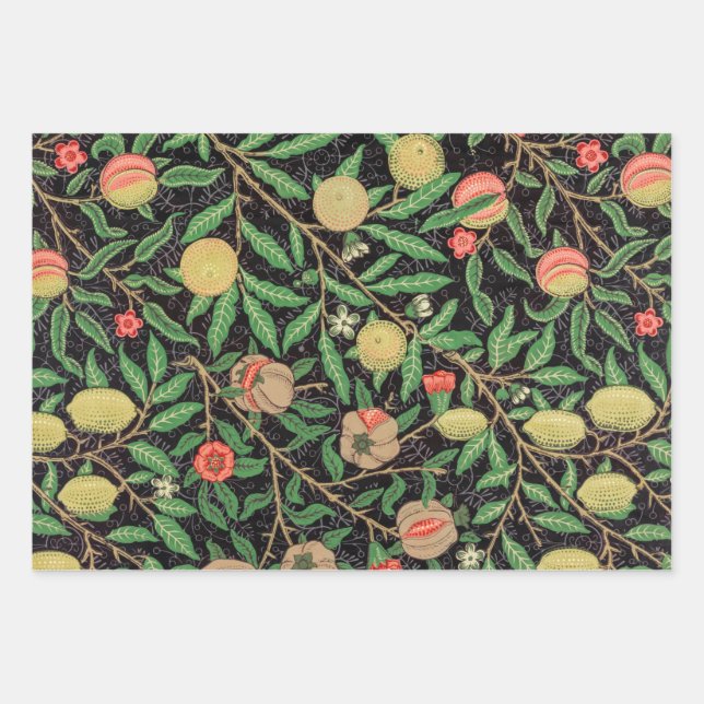 William Morris Fruit Pomegranate Floral Pattern Wrapping Paper Sheet (Front)