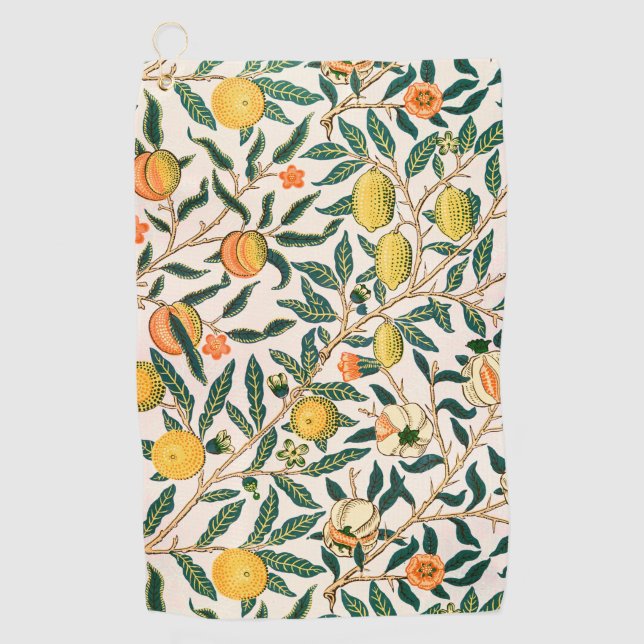 William Morris Fruit Pomegranate White Ornament Golf Towel (Front)