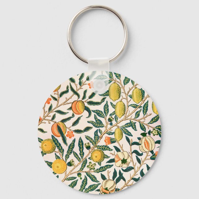 William Morris Fruit Pomegranate White Ornament Key Ring (Front)