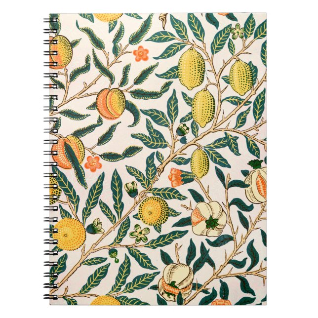 William Morris Fruit Pomegranate White Ornament Notebook (Front)