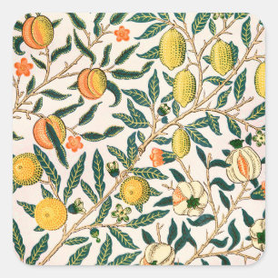 William Morris Fruit Pomegranate White Ornament Square Sticker