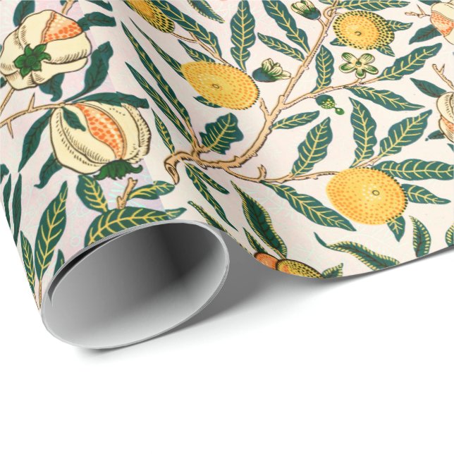 William Morris Fruit Pomegranate White Ornament Wrapping Paper (Roll Corner)