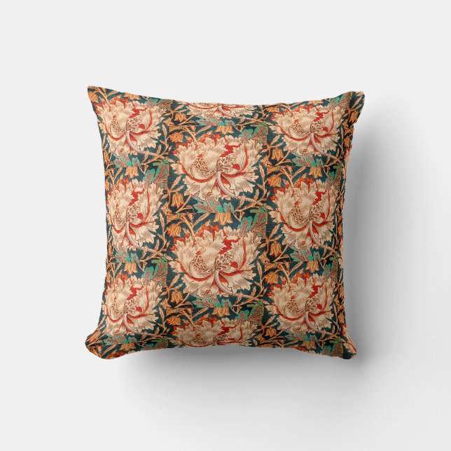 WILLIAM MORRIS GARDEN TAN POPPY FLORAL SANGRIA CUSHION (Front)