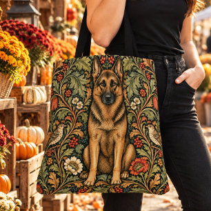 William Morris German Shepard Vintage Floral Tote Bag