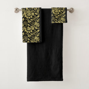 William Morris Gold and Black Floral Bath Towel Set