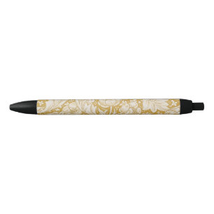 William Morris Gold Bachelors Button Floral Black Ink Pen